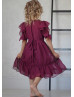 Elbow Sleeves Burgundy Chiffon Flower Girl Dress